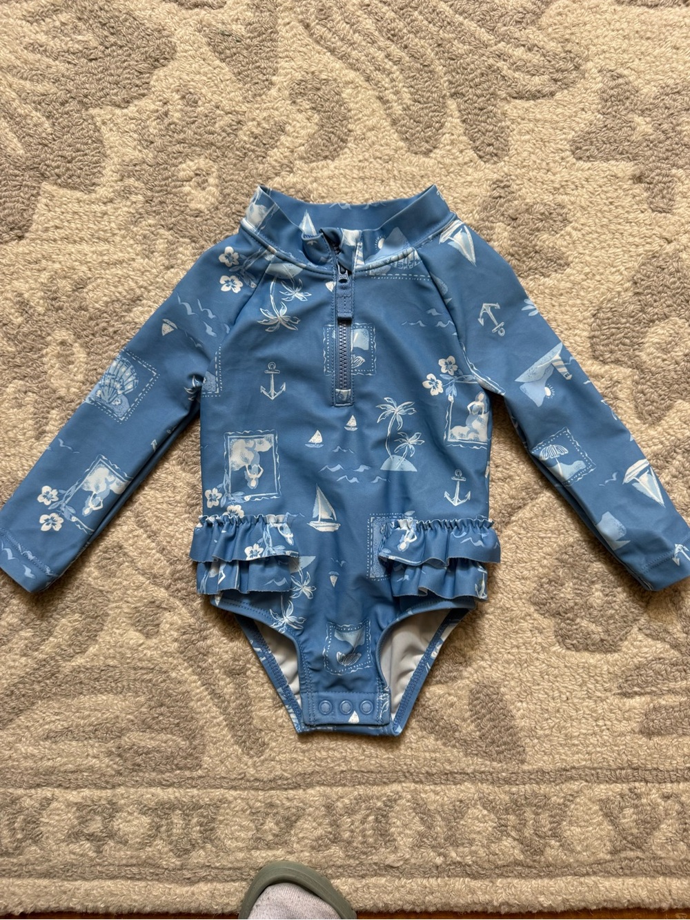Carter's Blue Nautical Long-Sleeve One-Piece Swimsuit